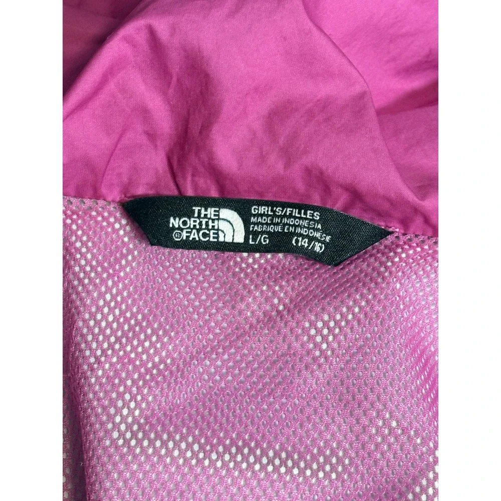 The North Face Girls Olive Green Pink Mesh Lined Hooded Rain Jacket Size L 14/16